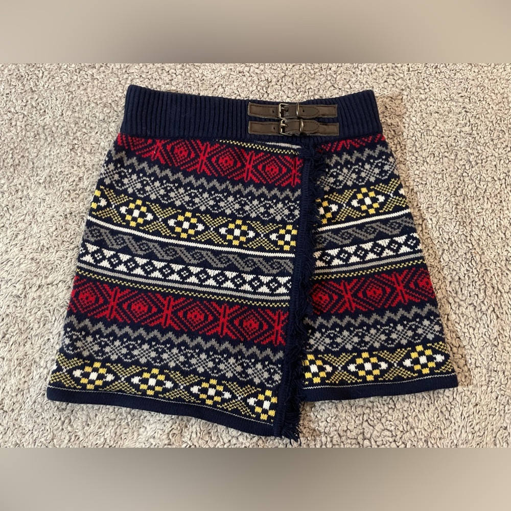 Artisan NY Girls Fair Isle Knit Wrap Skirt 10/12 Buckle Nordic